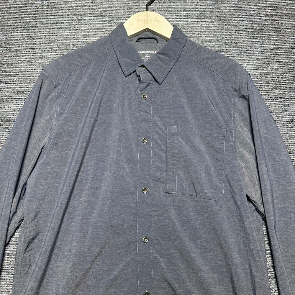 Swiss Tech Shirt Men's L Blue Long Sleeve Button Nylon Outdoor Hiking SM48Y120